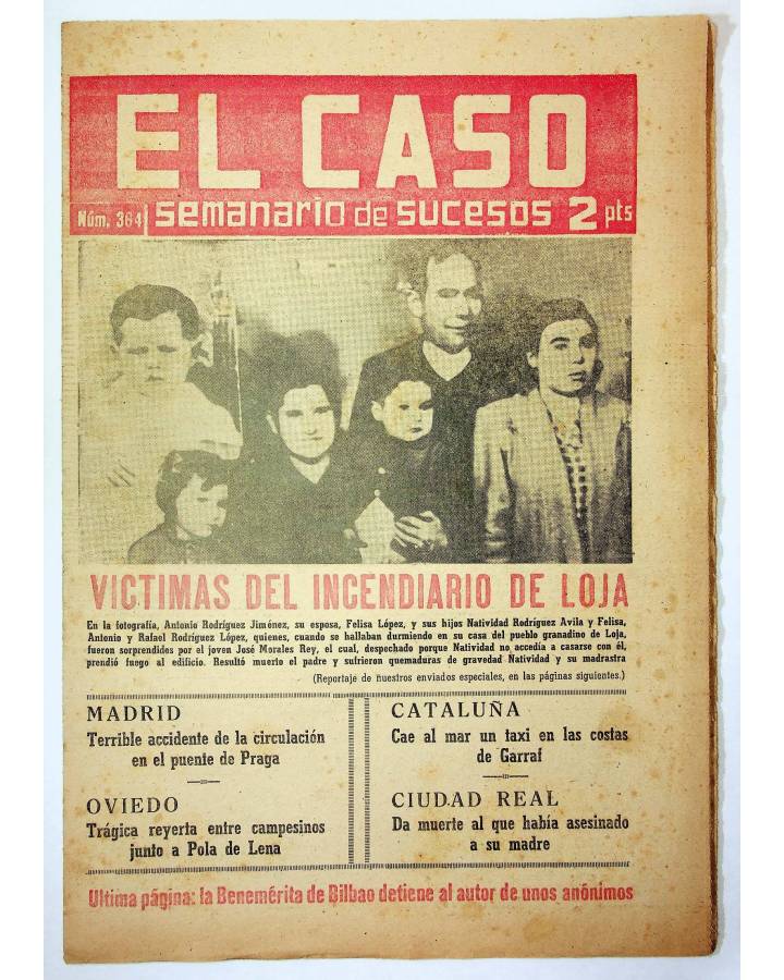 Cubierta de EL CASO. SEMANARIO DE SUCESOS 364. 25 DE ABRIL DE 1959 (Vvaa) Prensa Castellana 1959