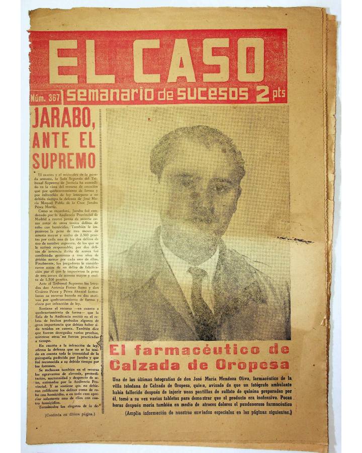 Cubierta de EL CASO. SEMANARIO DE SUCESOS 367. 16 DE MAYO DE 1959 (Vvaa) Prensa Castellana 1959
