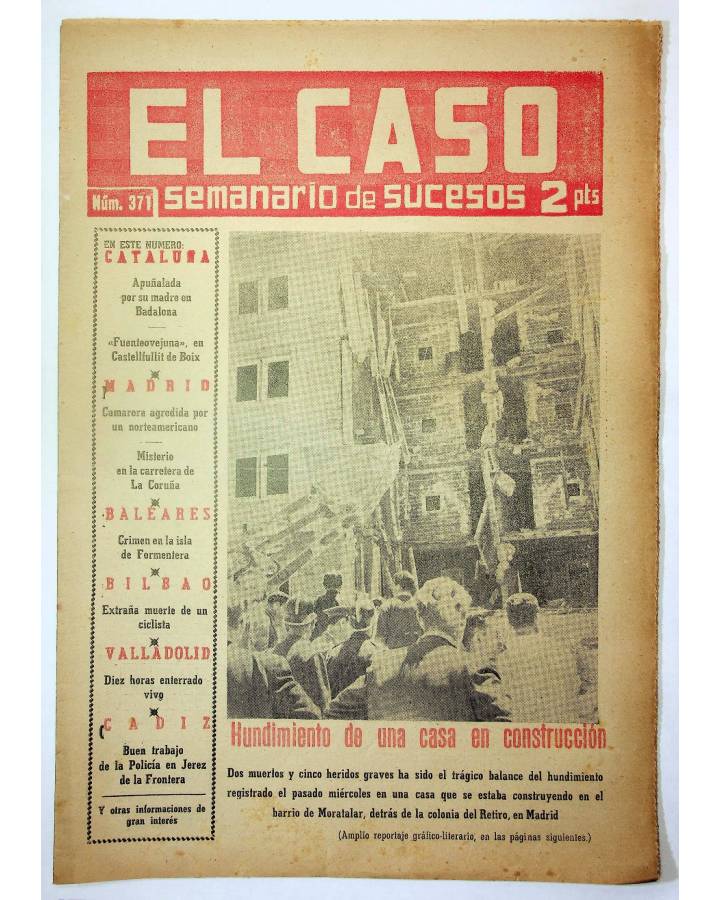 Cubierta de EL CASO. SEMANARIO DE SUCESOS 371. 13 DE JUNIO DE 1959 (Vvaa) Prensa Castellana 1959
