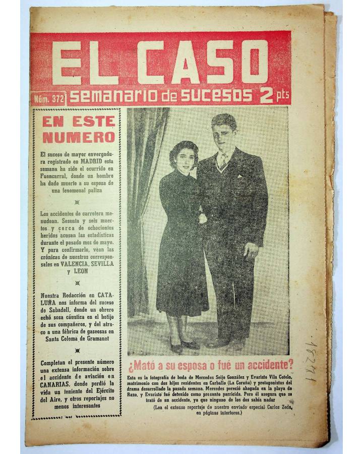 Cubierta de EL CASO. SEMANARIO DE SUCESOS 372. 20 DE JUNIO DE 1959 (Vvaa) Prensa Castellana 1959