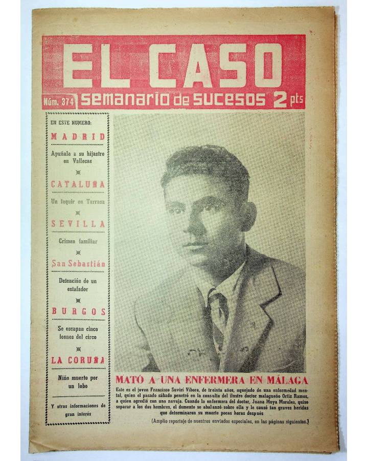 Cubierta de EL CASO. SEMANARIO DE SUCESOS 374. 4 DE JULIO DE 1959 (Vvaa) Prensa Castellana 1959