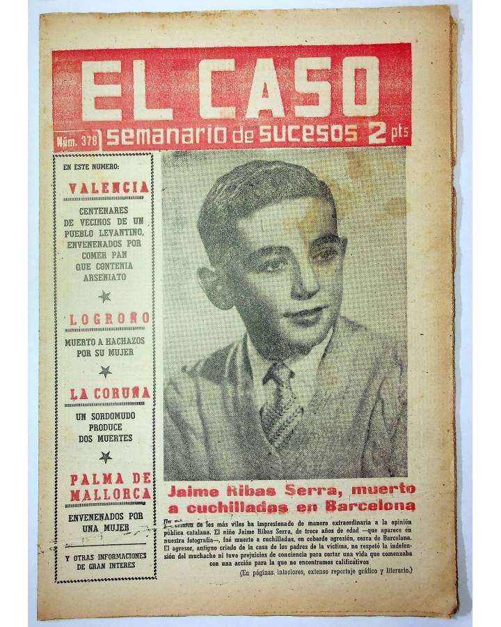 Cubierta de EL CASO. SEMANARIO DE SUCESOS 378. 1 DE AGOSTO DE 1959 (Vvaa) Prensa Castellana 1959
