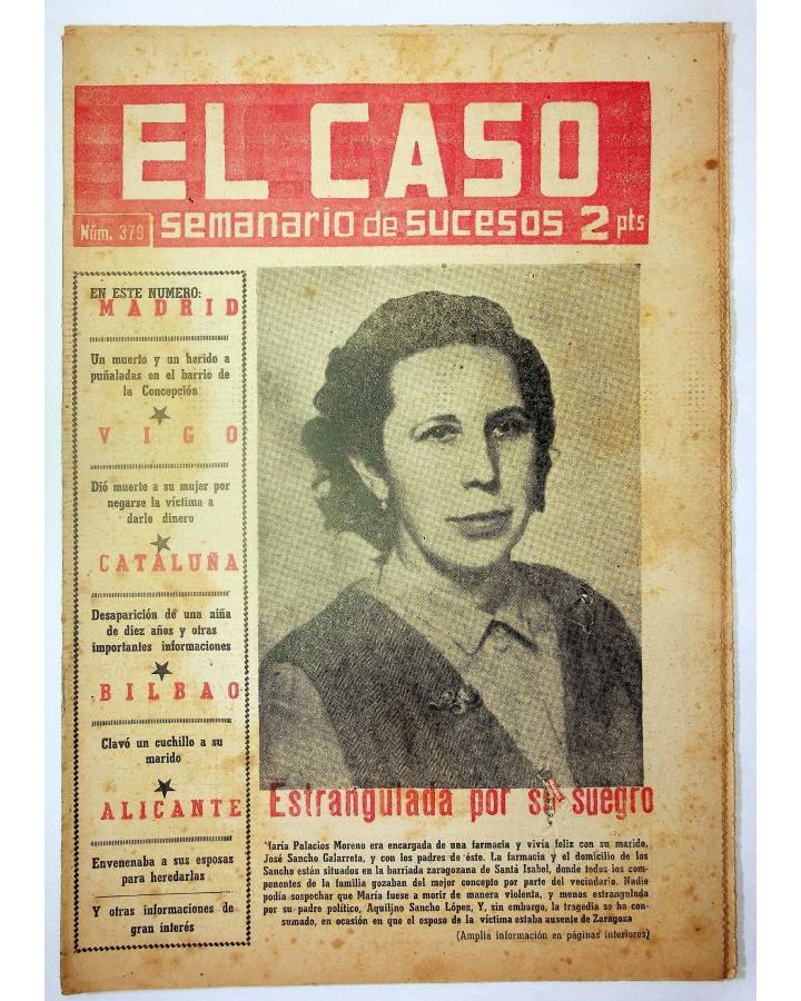 Cubierta de EL CASO. SEMANARIO DE SUCESOS 379. 8 DE AGOSTO DE 1959 (Vvaa) Prensa Castellana 1959