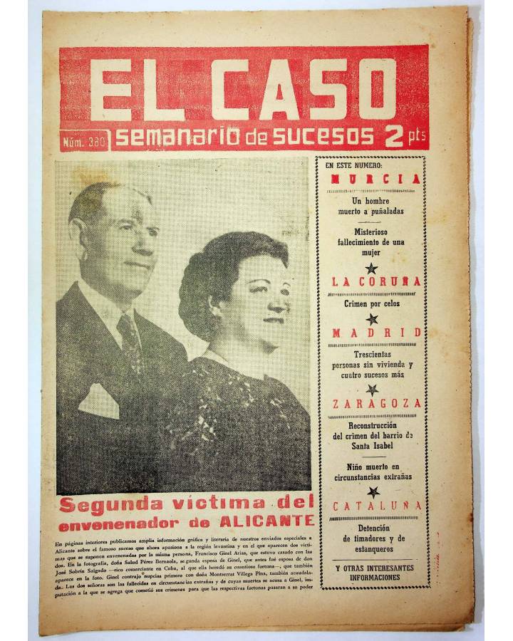 Cubierta de EL CASO. SEMANARIO DE SUCESOS 380. 15 DE AGOSTO DE 1959 (Vvaa) Prensa Castellana 1959