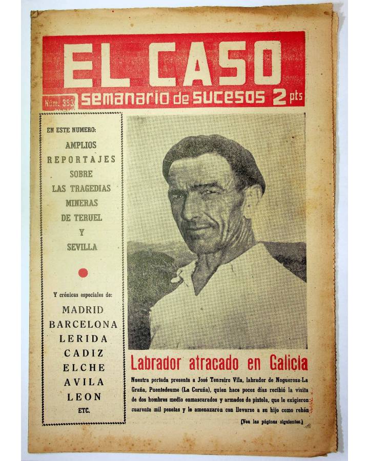 Cubierta de EL CASO. SEMANARIO DE SUCESOS 383. 5 DE SEPTIEMBRE DE 1959 (Vvaa) Prensa Castellana 1959