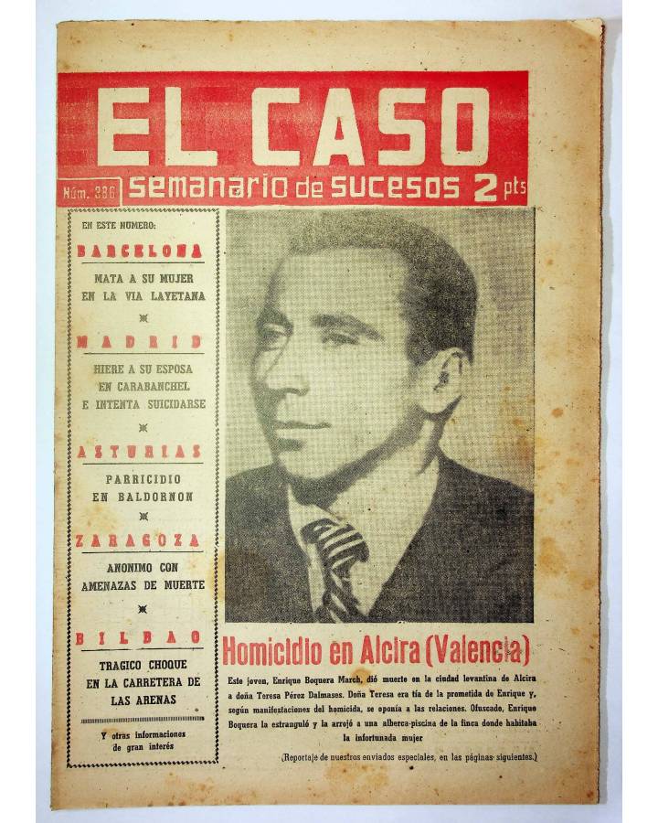 Cubierta de EL CASO. SEMANARIO DE SUCESOS 386. 26 DE SEPTIEMBRE DE 1959 (Vvaa) Prensa Castellana 1959