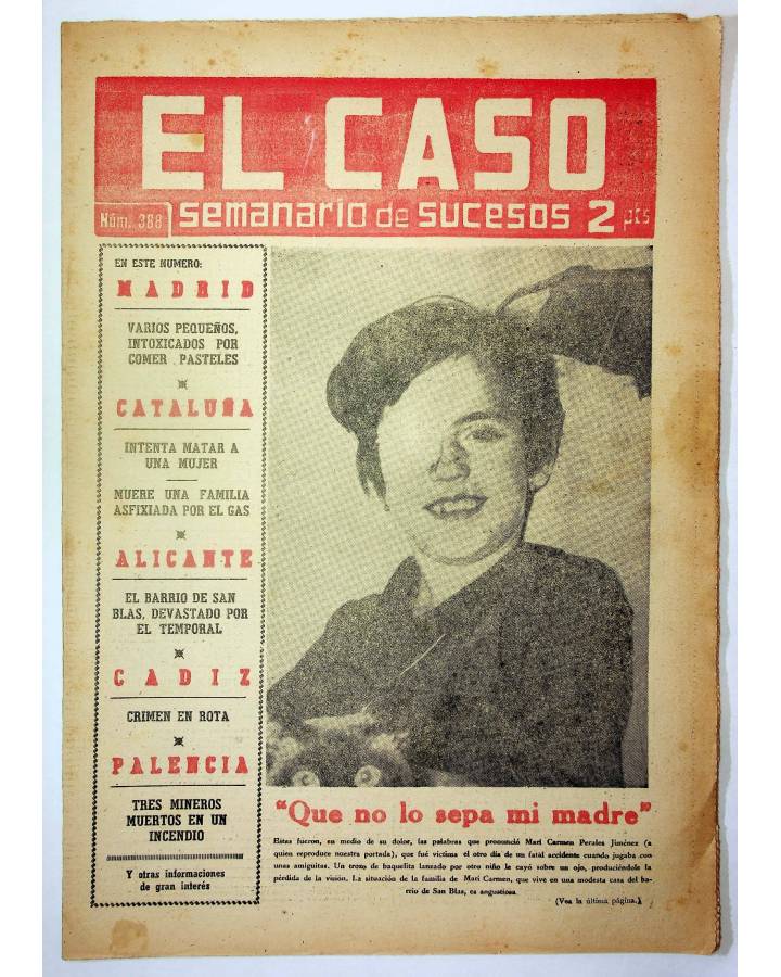 Cubierta de EL CASO. SEMANARIO DE SUCESOS 388. 10 DE OCTUBRE DE 1959 (Vvaa) Prensa Castellana 1959