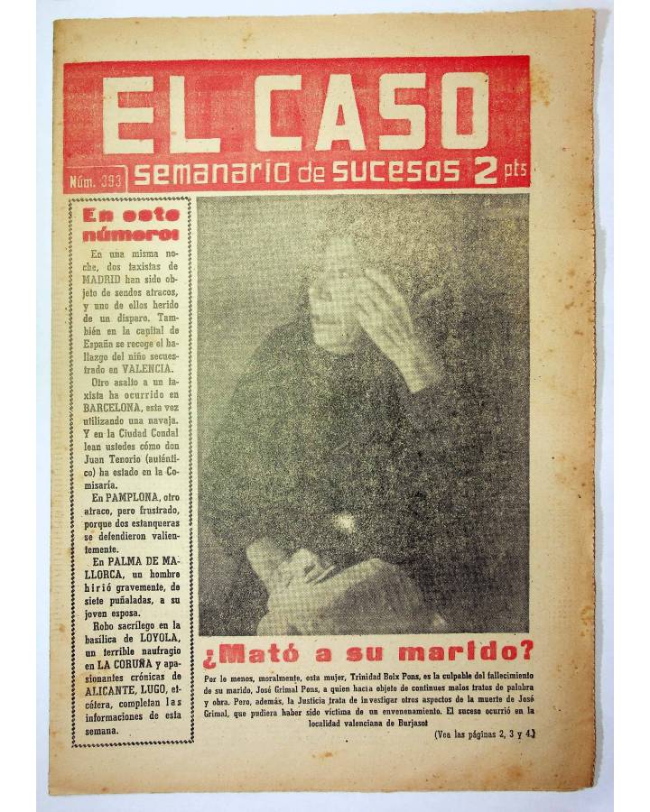 Cubierta de EL CASO. SEMANARIO DE SUCESOS 393. 14 DE NOVIEMBRE DE 1959 (Vvaa) Prensa Castellana 1959