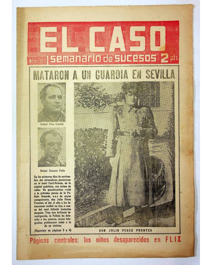 Cubierta de EL CASO. SEMANARIO DE SUCESOS 398. 19 DE DICIEMBRE DE 1959 (Vvaa) Prensa Castellana 1959