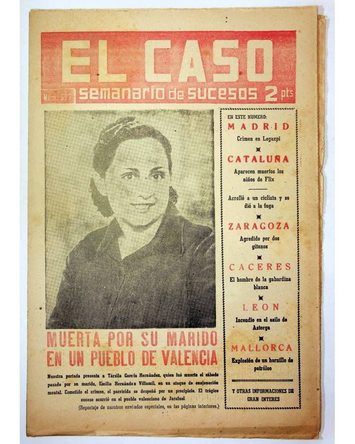 Cubierta de EL CASO. SEMANARIO DE SUCESOS 399. 26 DE DICIEMBRE DE 1959 (Vvaa) Prensa Castellana 1959