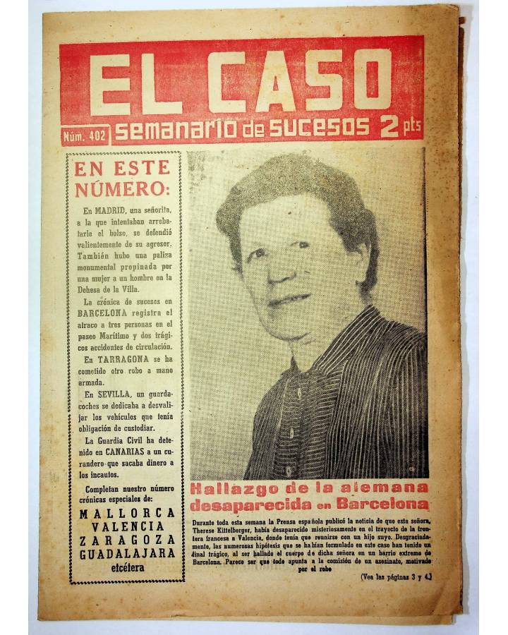 Cubierta de EL CASO. SEMANARIO DE SUCESOS 402. 16 DE ENERO DE 1960 (Vvaa) Prensa Castellana 1960