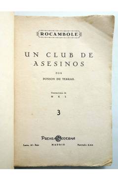 Muestra 1 de ROCAMBOLE 3. UN CLUB DE ASESINOS (Ponson Du Terrail) Prensa Moderna Circa 1930