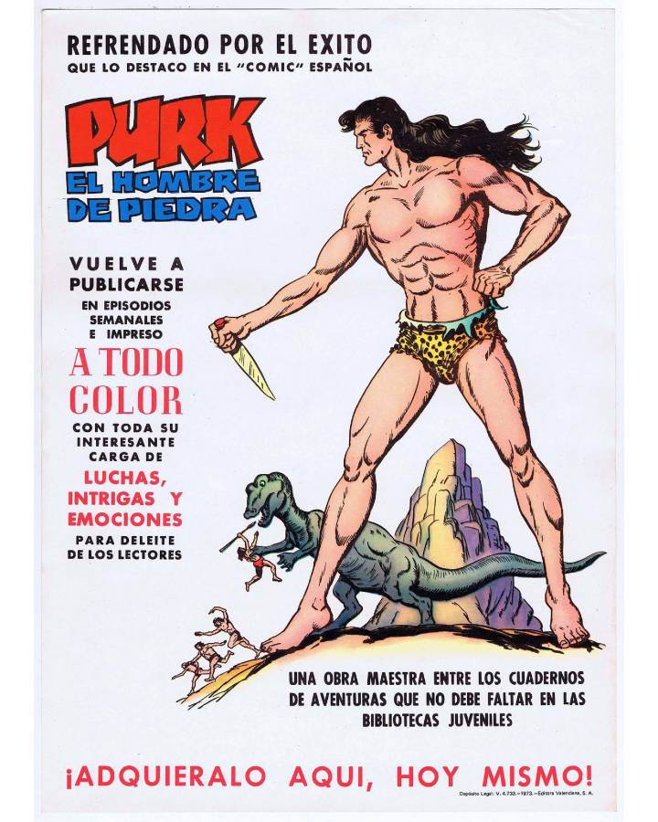 Cubierta de PURK EL HOMBRE DE PIEDRA. POSTER PROMOCIONAL 27x38 cm. Valenciana 1973. DE KIOSCO