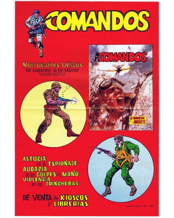 Cubierta de COMANDOS. POSTER PROMOCIONAL 28x415cm. Valenciana 1982. DE KIOSCO