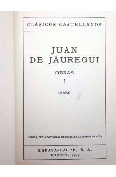 Muestra 1 de CLASICOS CASTELLANOS 182. OBRAS I. RIMAS (Juan De Jáuregui) Espasa Calpe 1973