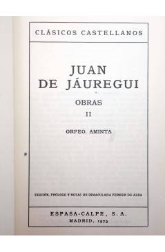 Muestra 1 de CLASICOS CASTELLANOS 183. OBRAS II. ORFEO / AMINTA (Juan De Jáuregui) Espasa Calpe 1973