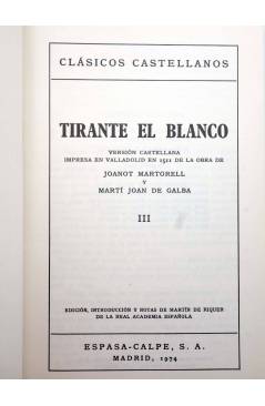 Muestra 1 de CLASICOS CASTELLANOS 190. TIRANTE EL BLANCO III (Martí Joan De Galba) Espasa Calpe 1974