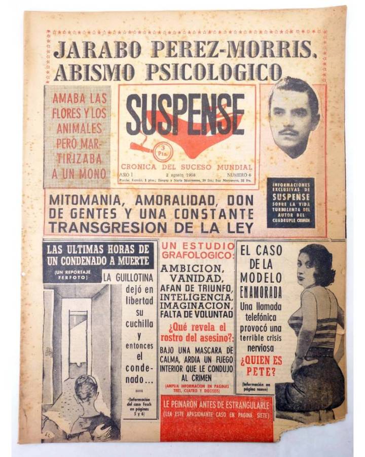 Cubierta de SUSPENSE. CRÓNICA DEL SUCESO MUNDIAL 6. AÑO I.- 2 de agosto de 1958 (Vvaa) Diario España 1958