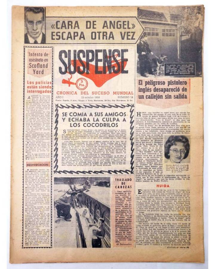 Cubierta de SUSPENSE. CRÓNICA DEL SUCESO MUNDIAL 18. AÑO I.- 25 de octubre de 1958 (Vvaa) Diario España 1958