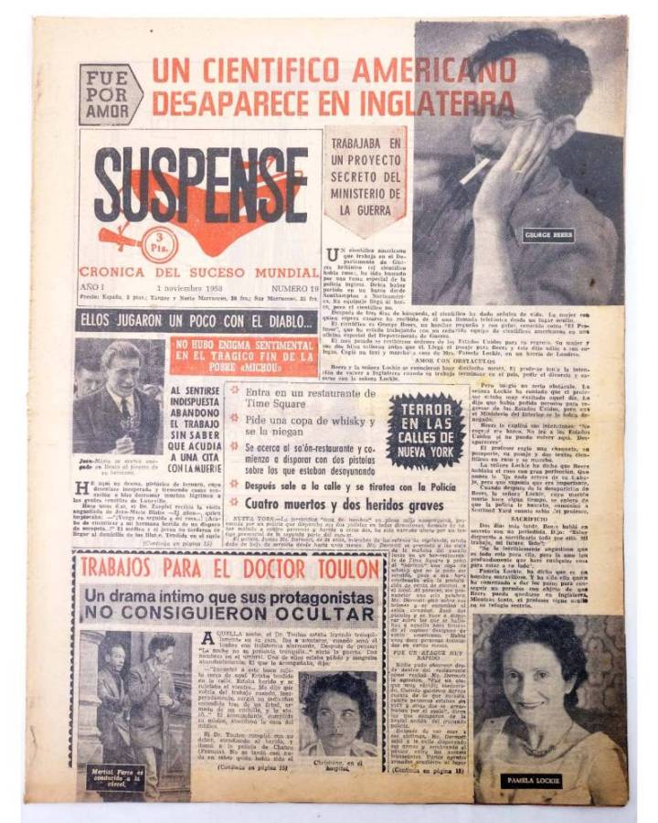 Cubierta de SUSPENSE. CRÓNICA DEL SUCESO MUNDIAL 19. AÑO I.- 1 de noviembre de 1958 (Vvaa) Diario España 1958