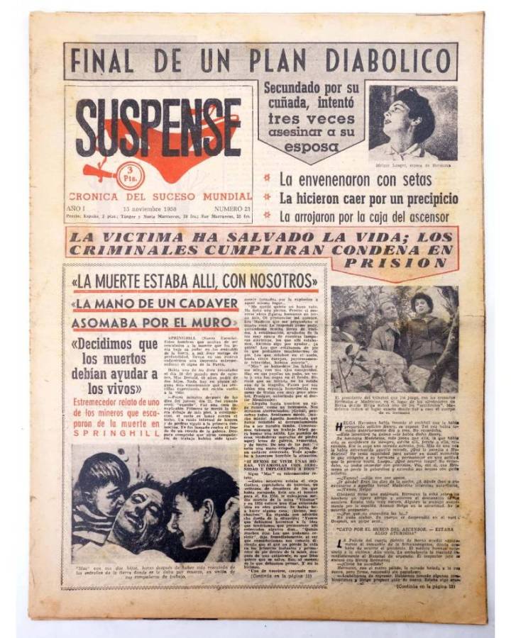 Cubierta de SUSPENSE. CRÓNICA DEL SUCESO MUNDIAL 21. AÑO I.- 15 de noviembre de 1958 (Vvaa) Diario España 1958