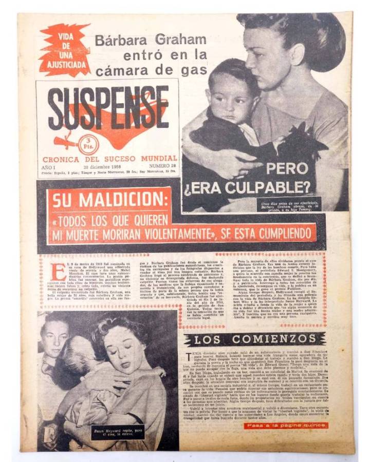 Cubierta de SUSPENSE. CRÓNICA DEL SUCESO MUNDIAL 26. AÑO I.- 20 de diciembre de 1958 (Vvaa) Diario España 1958