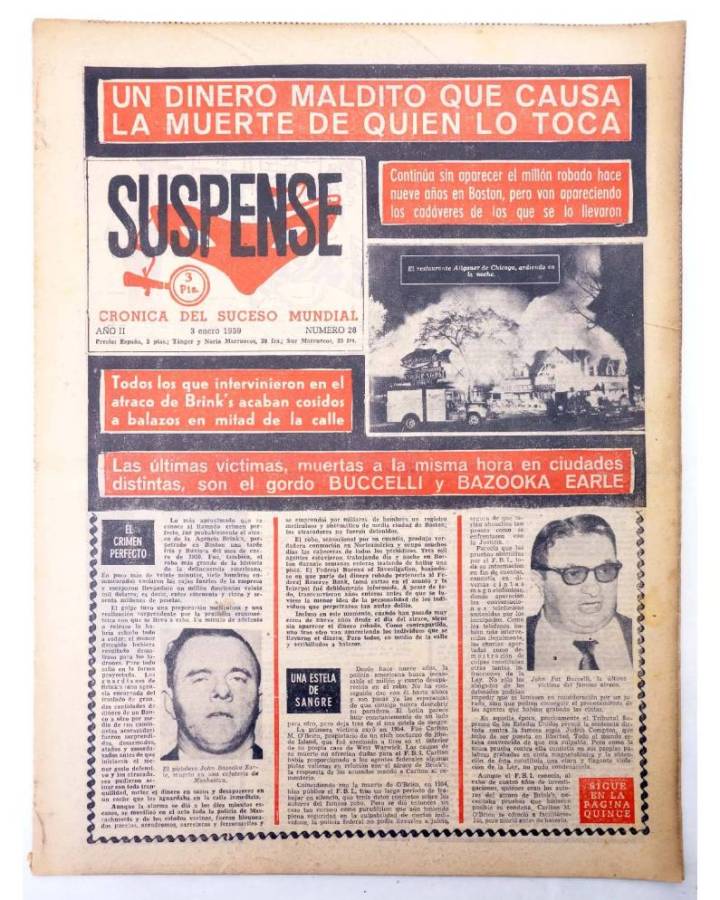 Cubierta de SUSPENSE. CRÓNICA DEL SUCESO MUNDIAL 28. AÑO II.- 3 de enero de 1959 (Vvaa) Diario España 1959