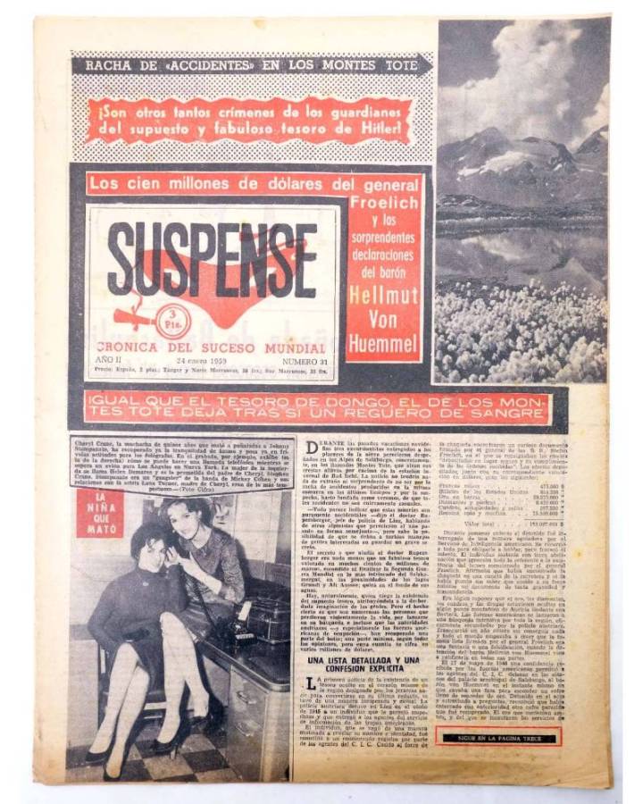 Cubierta de SUSPENSE. CRÓNICA DEL SUCESO MUNDIAL 31. AÑO II.- 24 de enero de 1959 (Vvaa) Diario España 1959