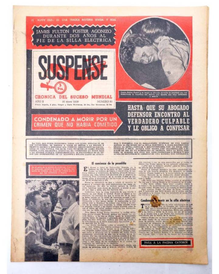 Cubierta de SUSPENSE. CRÓNICA DEL SUCESO MUNDIAL 32. AÑO II.- 31 de enero de 1959 (Vvaa) Diario España 1959