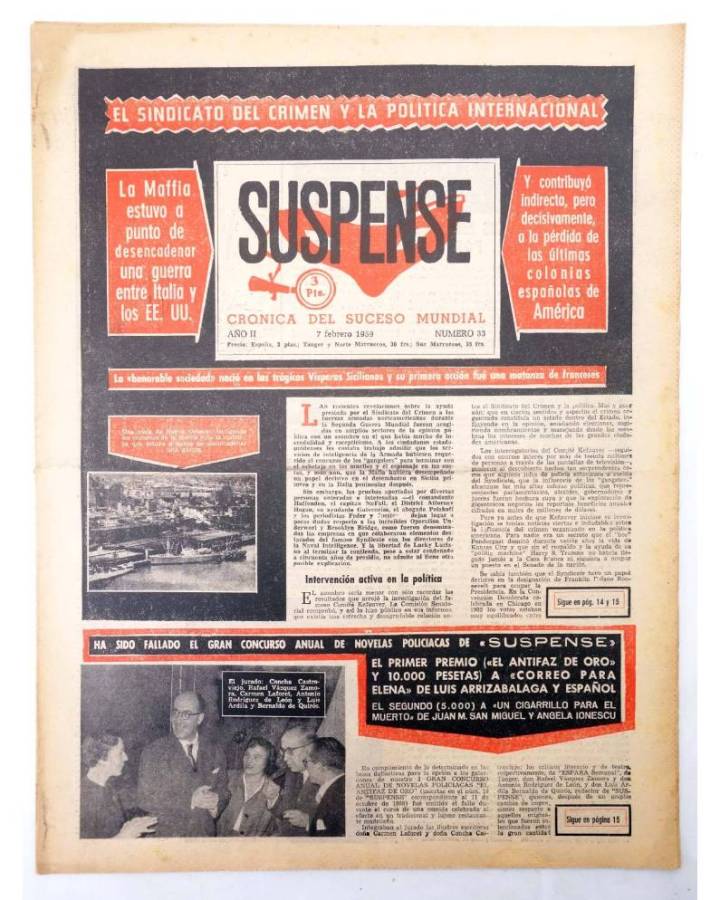 Cubierta de SUSPENSE. CRÓNICA DEL SUCESO MUNDIAL 33. AÑO II.- 7 de febrero de 1959 (Vvaa) Diario España 1959