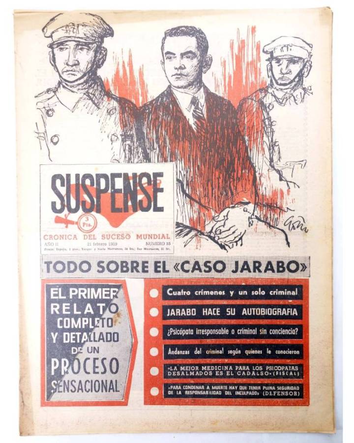 Cubierta de SUSPENSE. CRÓNICA DEL SUCESO MUNDIAL 35. AÑO II.- 21 de febrero de 1959 (Vvaa) Diario España 1959