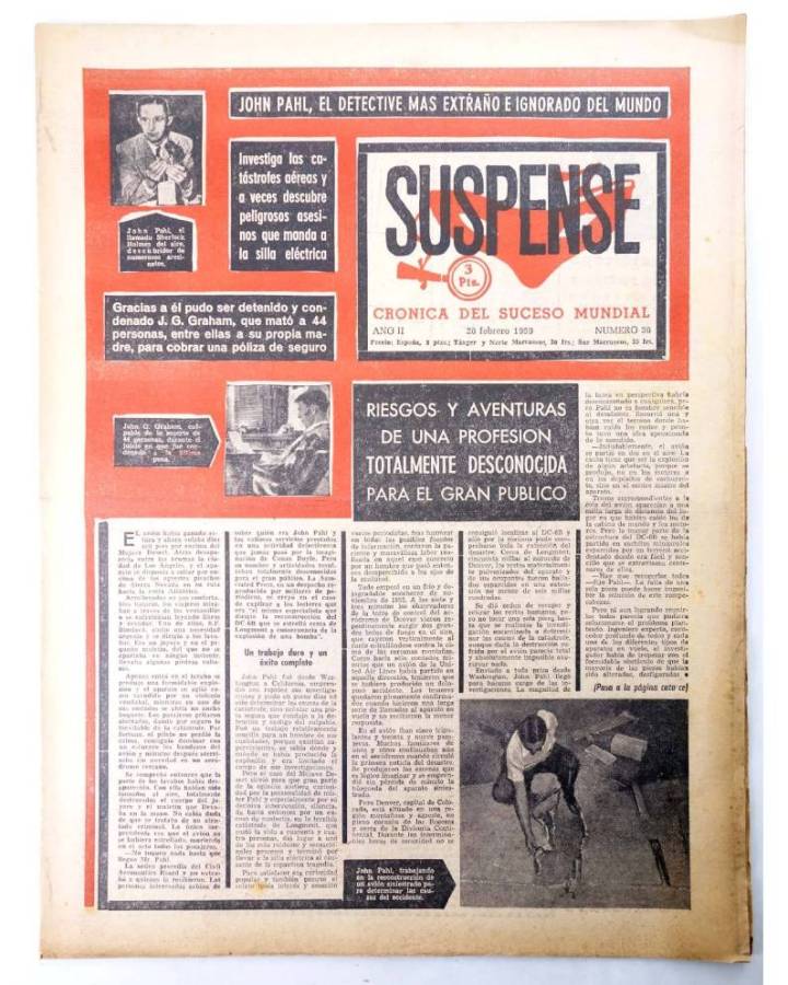 Cubierta de SUSPENSE. CRÓNICA DEL SUCESO MUNDIAL 36. AÑO II.- 28 de febrero de 1959 (Vvaa) Diario España 1959