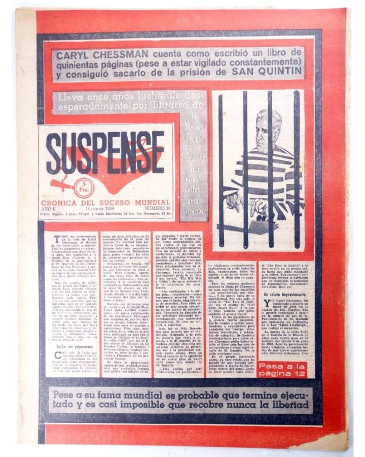 Cubierta de SUSPENSE. CRÓNICA DEL SUCESO MUNDIAL 37. AÑO II.- 7 de marzo de 1959 (Vvaa) Diario España 1959