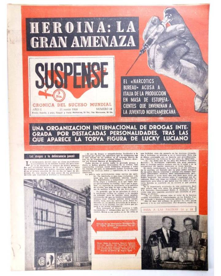 Cubierta de SUSPENSE. CRÓNICA DEL SUCESO MUNDIAL 39. AÑO II.- 21 de marzo de 1959 (Vvaa) Diario España 1959