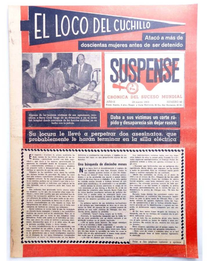 Cubierta de SUSPENSE. CRÓNICA DEL SUCESO MUNDIAL 40. AÑO II.- 28 de marzo de 1959 (Vvaa) Diario España 1959