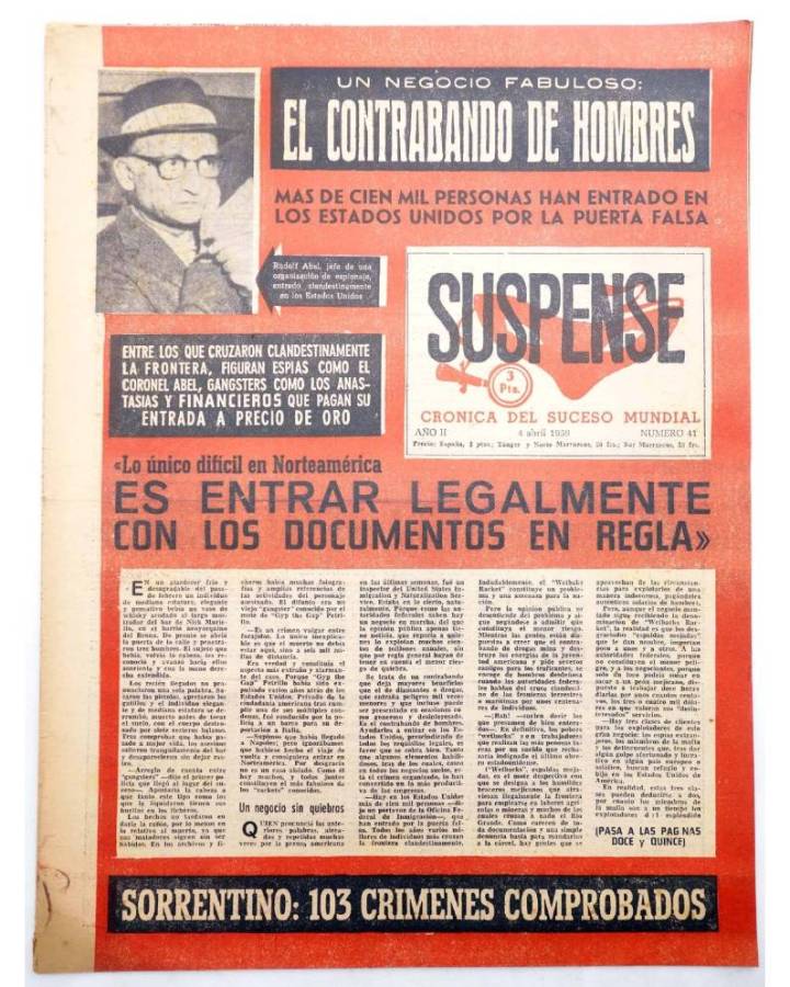 Cubierta de SUSPENSE. CRÓNICA DEL SUCESO MUNDIAL 41. AÑO II.- 4 de abril de 1959 (Vvaa) Diario España 1959