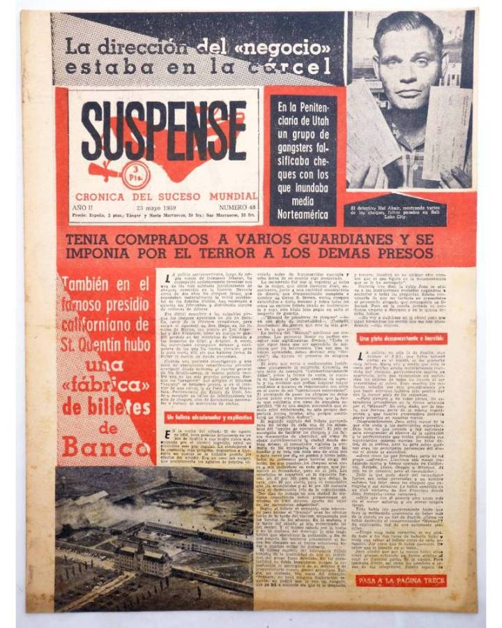 Cubierta de SUSPENSE. CRÓNICA DEL SUCESO MUNDIAL 48. AÑO II.- 23 de mayo de 1959 (Vvaa) Diario España 1959