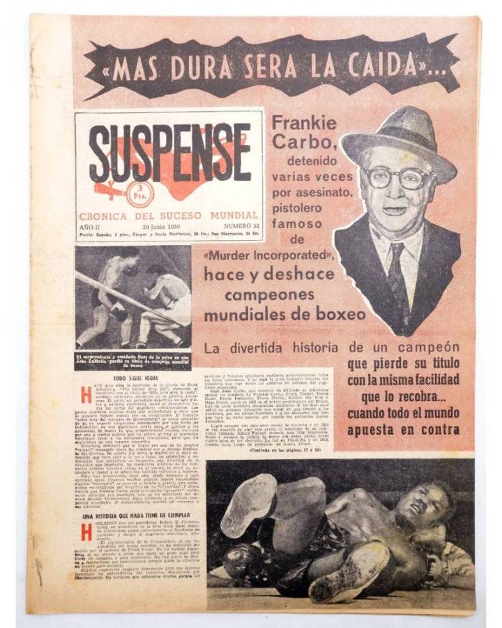 Cubierta de SUSPENSE. CRÓNICA DEL SUCESO MUNDIAL 52. AÑO II.- 20 de junio de 1959 (Vvaa) Diario España 1959