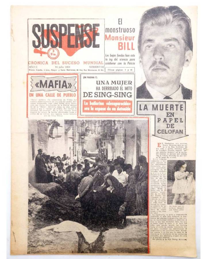 Cubierta de SUSPENSE. CRÓNICA DEL SUCESO MUNDIAL 55. AÑO II.- 11 de julio de 1959 (Vvaa) Diario España 1959