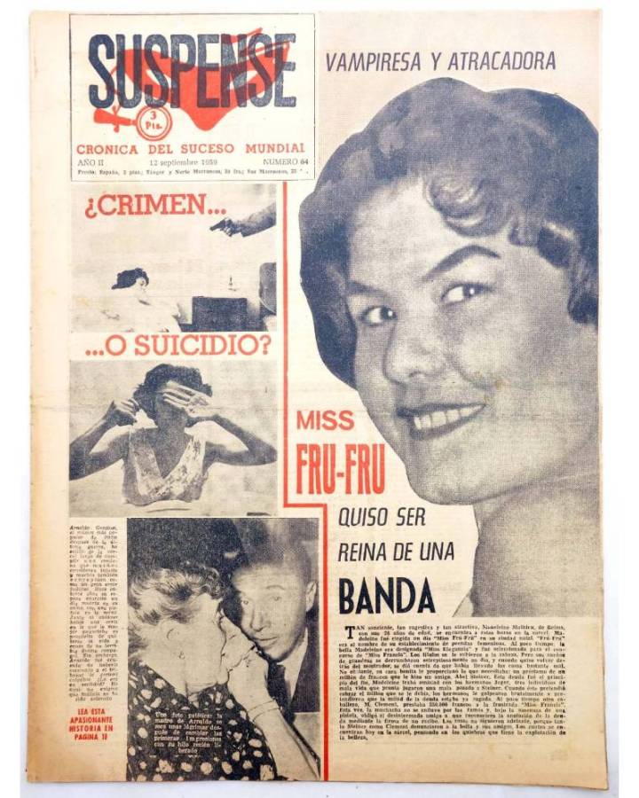 Cubierta de SUSPENSE. CRÓNICA DEL SUCESO MUNDIAL 64. AÑO II.- 12 de septiembre de 1959 (Vvaa) Diario España 1959