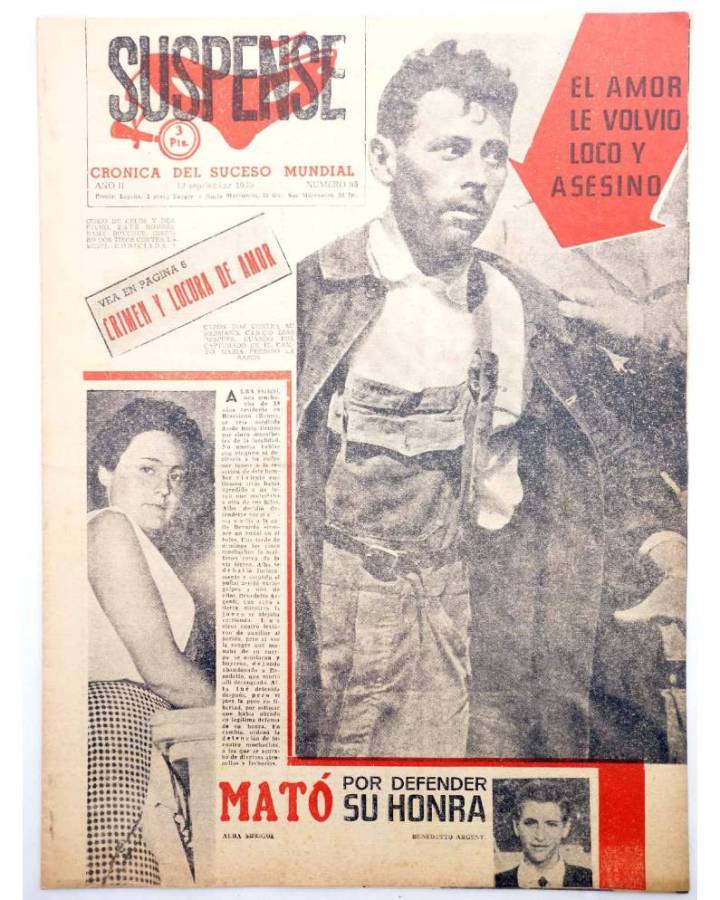 Cubierta de SUSPENSE. CRÓNICA DEL SUCESO MUNDIAL 65. AÑO II.- 19 de septiembre de 1959 (Vvaa) Diario España 1959