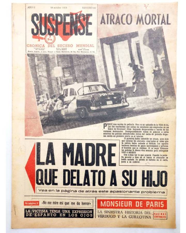 Cubierta de SUSPENSE. CRÓNICA DEL SUCESO MUNDIAL 68. AÑO II.- 10 de octubre de 1959 (Vvaa) Diario España 1959