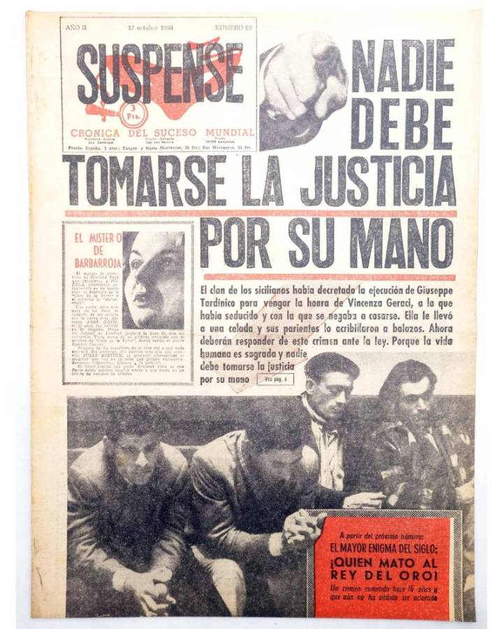 Cubierta de SUSPENSE. CRÓNICA DEL SUCESO MUNDIAL 69. AÑO II.- 17 de octubre de 1959 (Vvaa) Diario España 1959