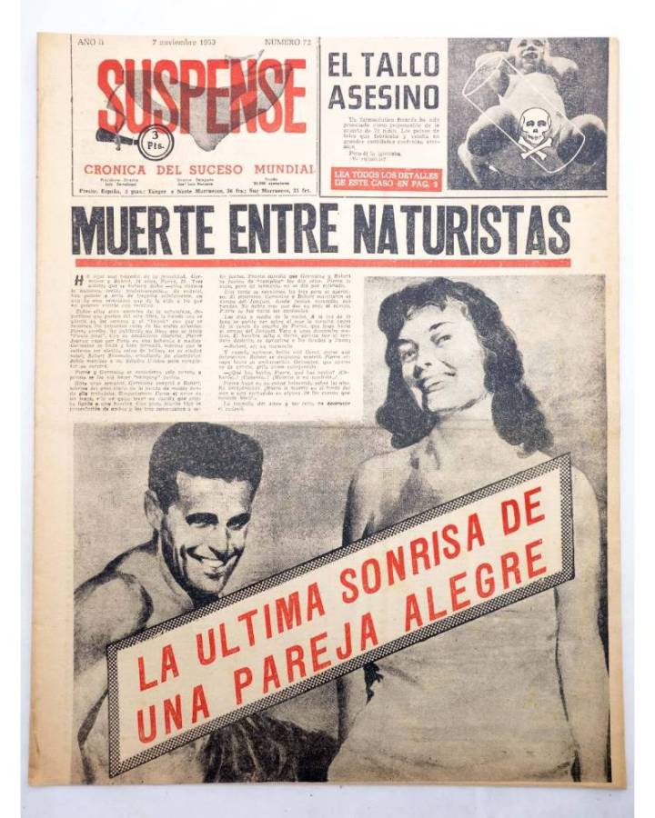 Cubierta de SUSPENSE. CRÓNICA DEL SUCESO MUNDIAL 72. AÑO II.- 7 de noviembre de 1959 (Vvaa) Diario España 1959