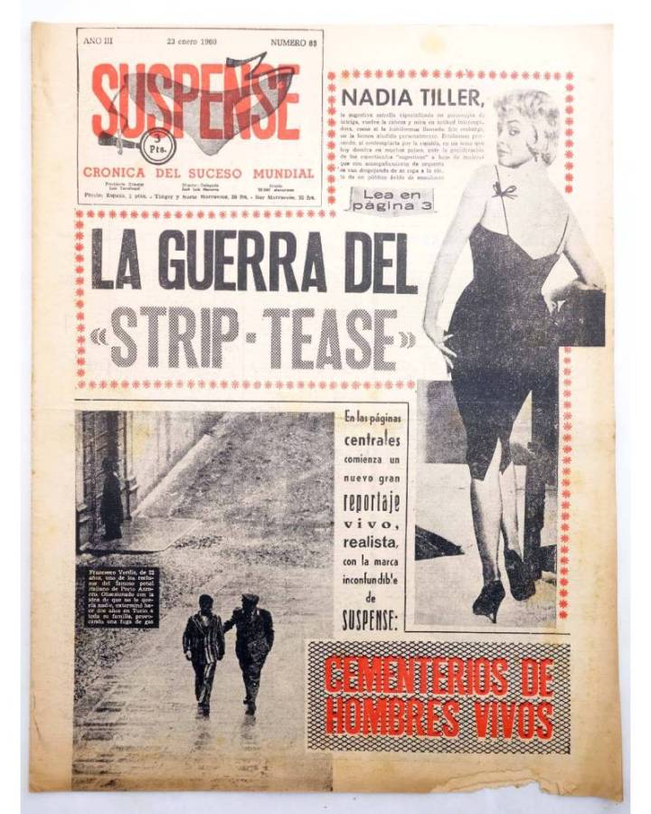 Cubierta de SUSPENSE. CRÓNICA DEL SUCESO MUNDIAL 83. AÑO III.- 23 de enero de 1960 (Vvaa) Diario España 1960