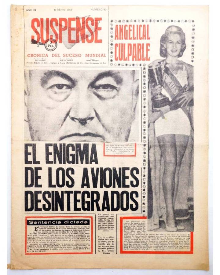 Cubierta de SUSPENSE. CRÓNICA DEL SUCESO MUNDIAL 85. AÑO III.- 6 de febrero de 1960 (Vvaa) Diario España 1960