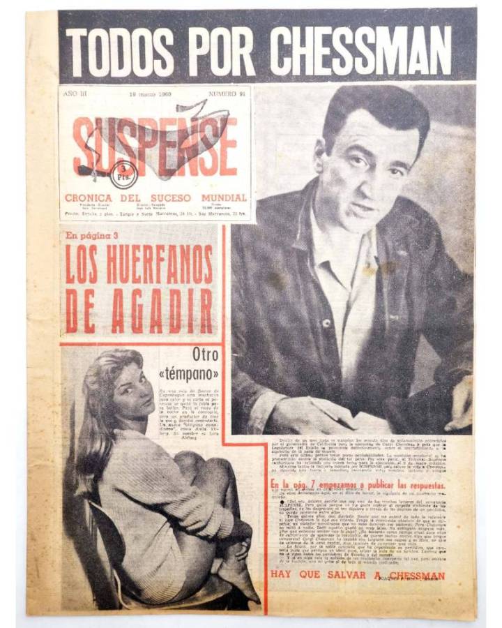 Cubierta de SUSPENSE. CRÓNICA DEL SUCESO MUNDIAL 91. AÑO III.- 19 de marzo de 1960 (Vvaa) Diario España 1960