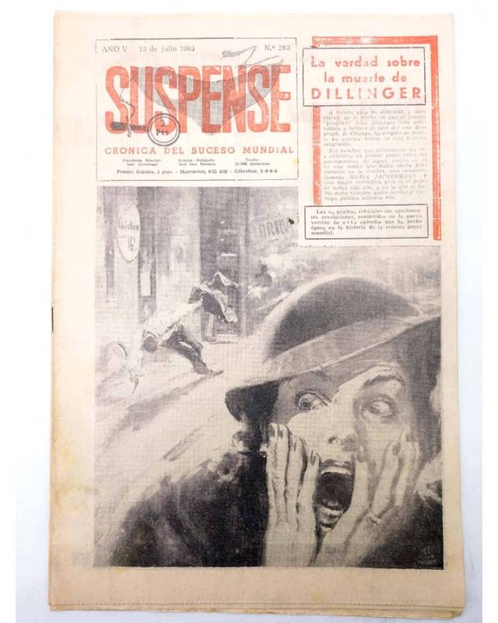 Cubierta de SUSPENSE. CRÓNICA DEL SUCESO MUNDIAL 263. AÑO V.- 13 de julio de 1963 (Vvaa) Diario España 1963