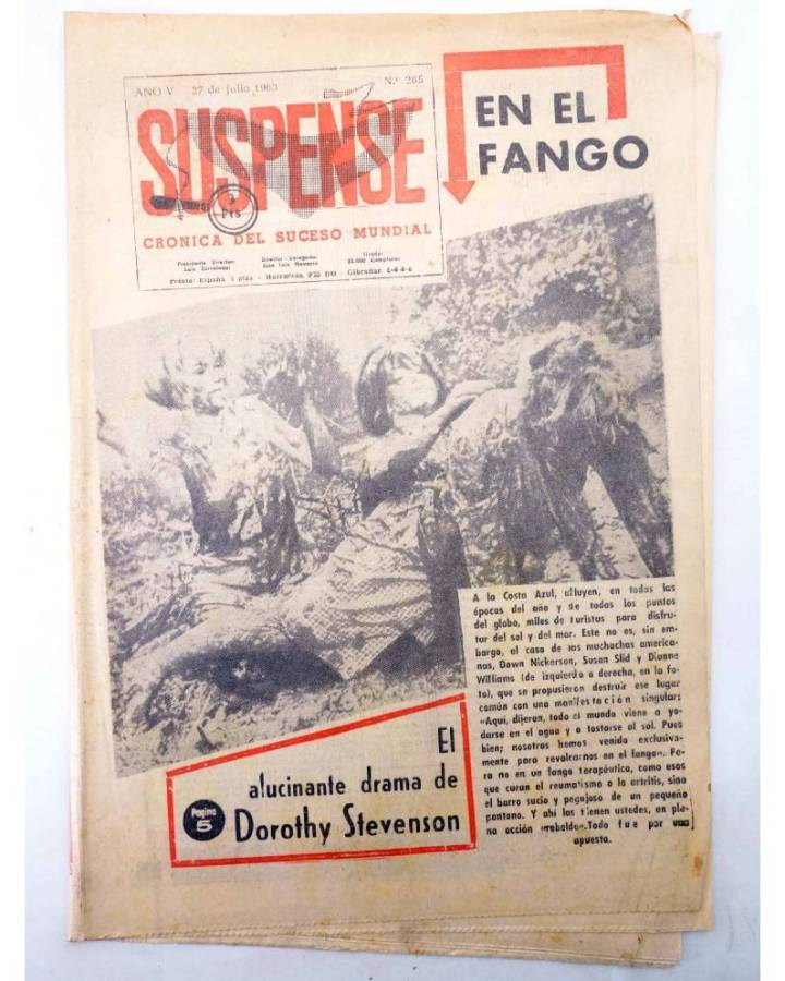 Cubierta de SUSPENSE. CRÓNICA DEL SUCESO MUNDIAL 265. AÑO V.- 27 de julio de 1963 (Vvaa) Diario España 1963