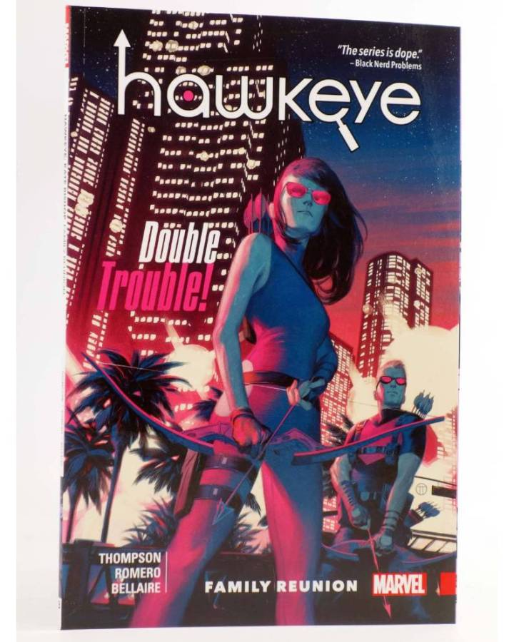 Cubierta de HAWKEYE BY KELLY THOMPSON 3. FAMILY REUNION TPB (Kelly Thompson / Leonardo Romero) Marvel 2018. EN INGLÉS